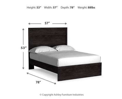 Belachime Full Panel Bed with Mirrored Dresser and Nightstand