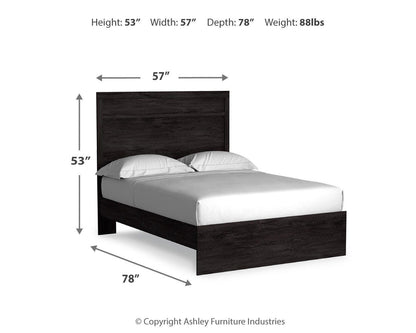 Belachime Full Panel Bed with Mirrored Dresser and Nightstand