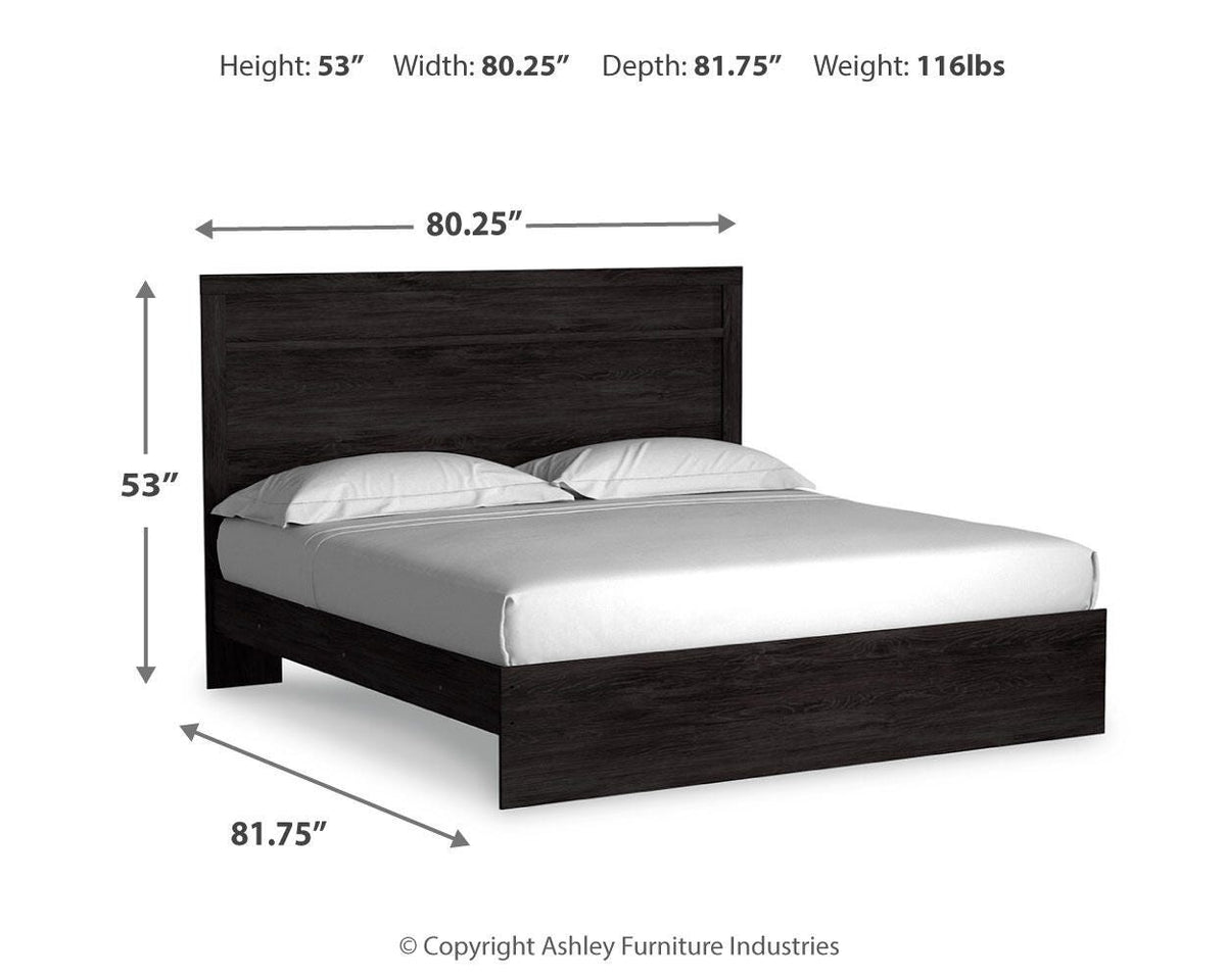 Belachime King Panel Bed with Mirrored Dresser, Chest and Nightstand