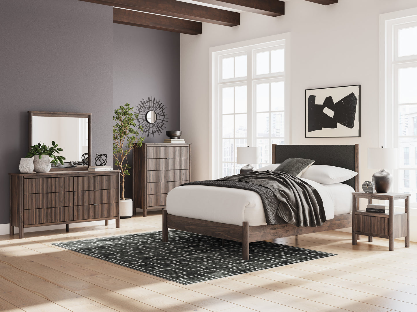 Cadmori Queen Upholstered Panel Bed 4PC Set