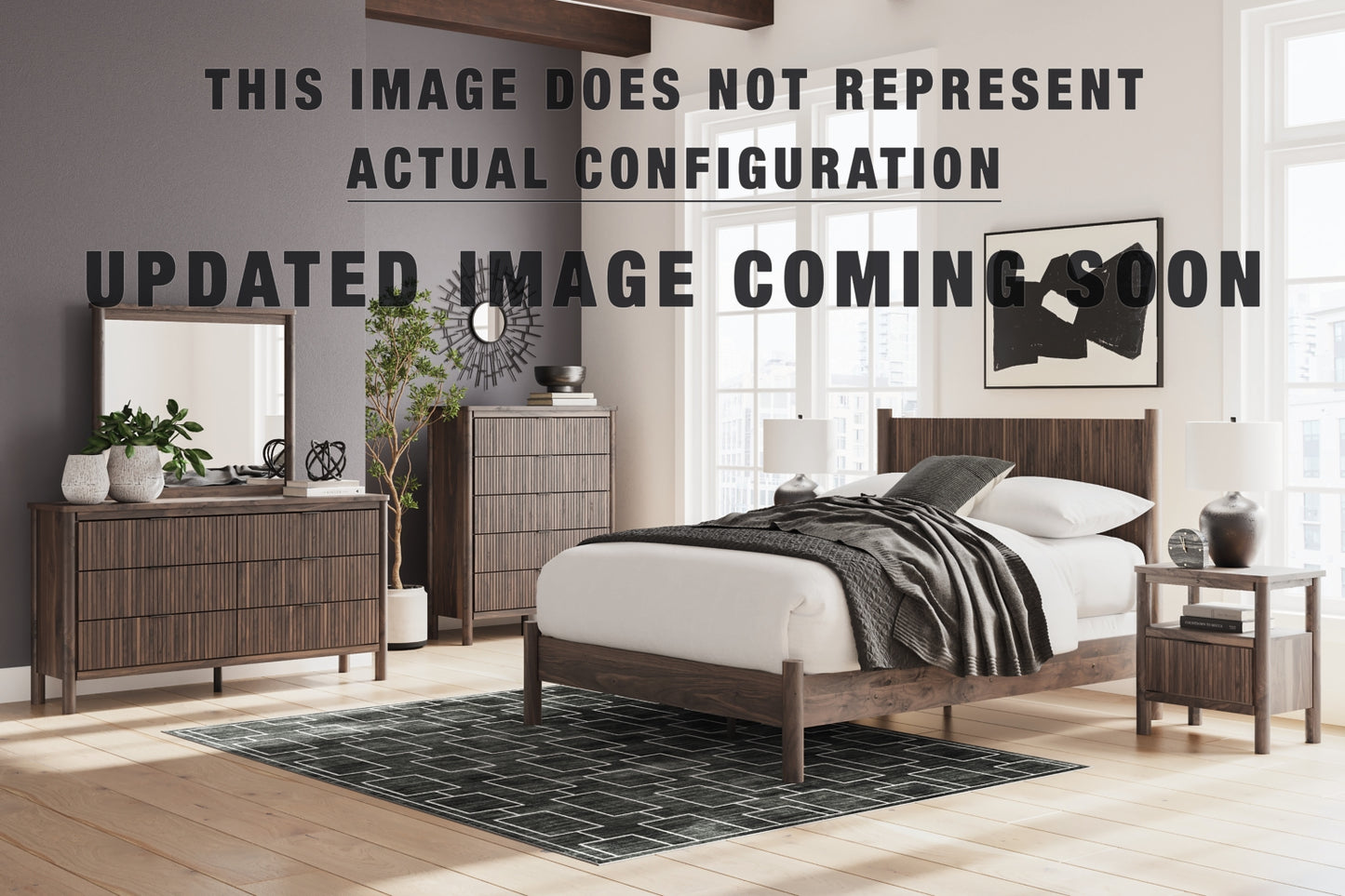 Pamytta Full Upholstered Panel Platform Bed, Dresser, Mirror and Nightstand