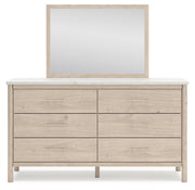 Cadmori Queen Upholstered Panel Bed with Mirrored Dresser and Nightstand