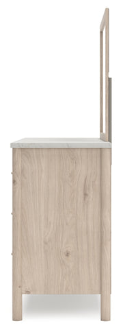 Cadmori Queen Upholstered Panel Bed with Mirrored Dresser