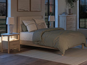 Cadmori Queen Upholstered Panel Bed with Mirrored Dresser and Nightstand