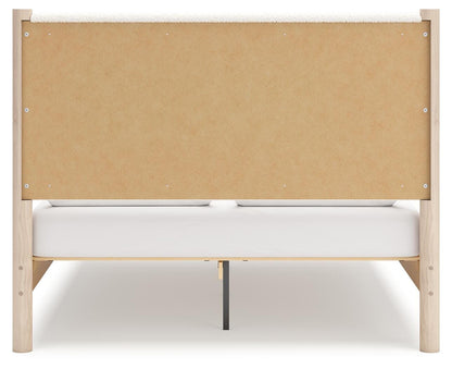 Cadmori Queen Upholstered Panel Bed with Mirrored Dresser and Nightstand