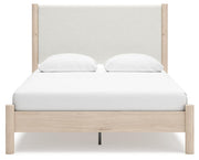Cadmori Queen Upholstered Panel Bed with Mirrored Dresser and Nightstand