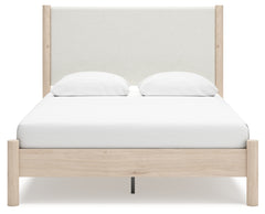 Cadmori Queen Upholstered Panel Bed with Mirrored Dresser and Chest