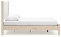 Cadmori Queen Upholstered Panel Bed with Mirrored Dresser and Chest