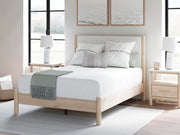 Cadmori Queen Upholstered Panel Bed with Mirrored Dresser and Nightstand