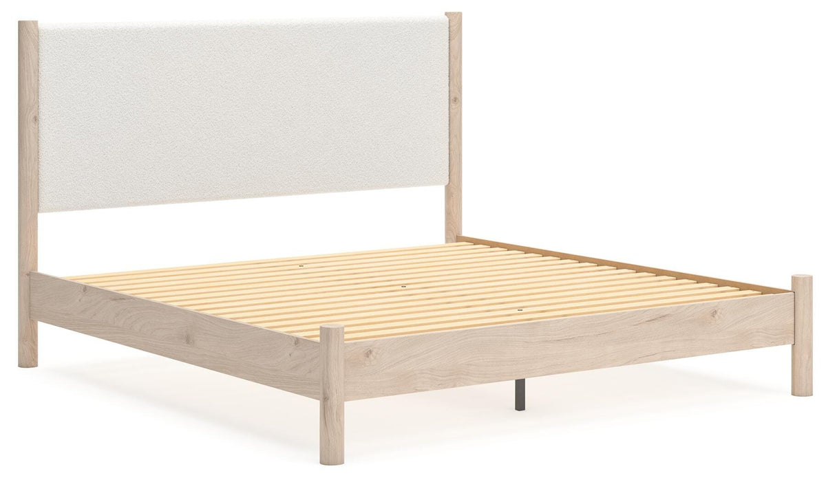 Cadmori King Upholstered Panel Bed, Dresser and Nightstand