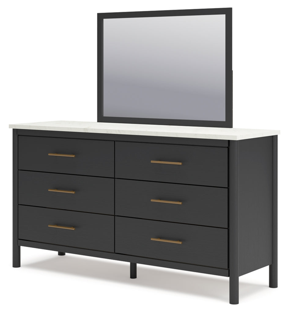 Cadmori King Upholstered Panel Bed, Dresser and Mirror
