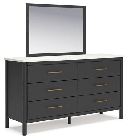 Cadmori King Upholstered Panel Bed, Dresser, Mirror and Nightstand