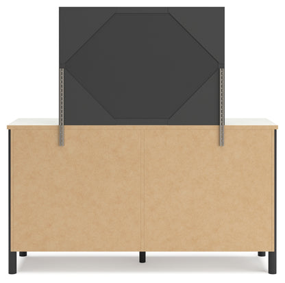 Cadmori King Upholstered Panel Bed, Dresser, Mirror and Chest