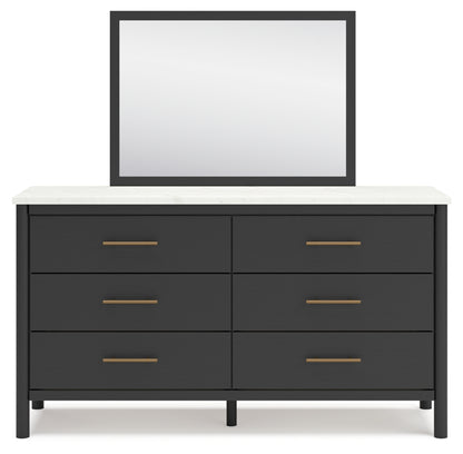 Cadmori Full Upholstered Panel Bed, Dresser and Mirror