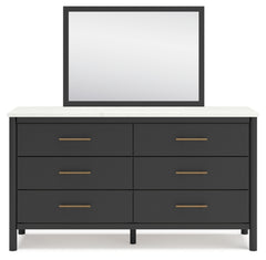 Cadmori Full Upholstered Panel Bed, Dresser, Mirror and Chest