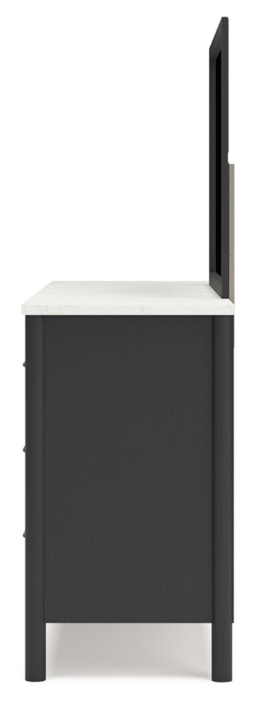 Cadmori Queen Upholstered Panel Bed, Dresser, Mirror and Nightstand