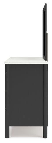 Cadmori Queen Upholstered Panel Bed, Dresser, Mirror and Nightstand