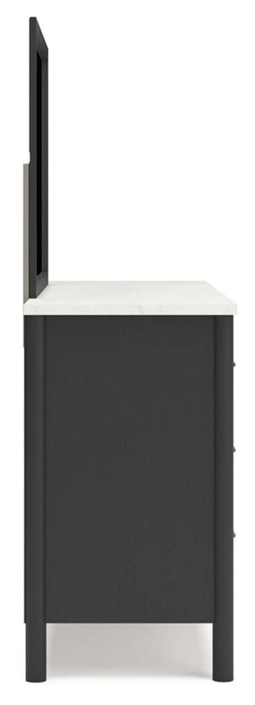 Cadmori Queen Upholstered Panel Bed, Dresser, Mirror and Nightstand