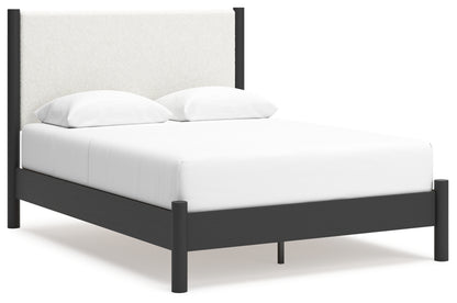 Cadmori Queen Upholstered Panel Bed, Dresser and Mirror