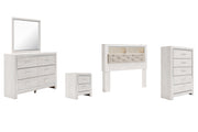 Altyra Queen Bookcase Headboard Bed with Mirrored Dresser, Chest and Nightstand