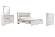 Altyra King Panel Bookcase Bed with Mirrored Dresser and Chest
