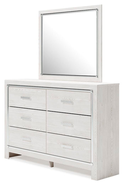 Altyra Queen Upholstered Bookcase Bed with Storage, Dresser, Mirror and Nightstand