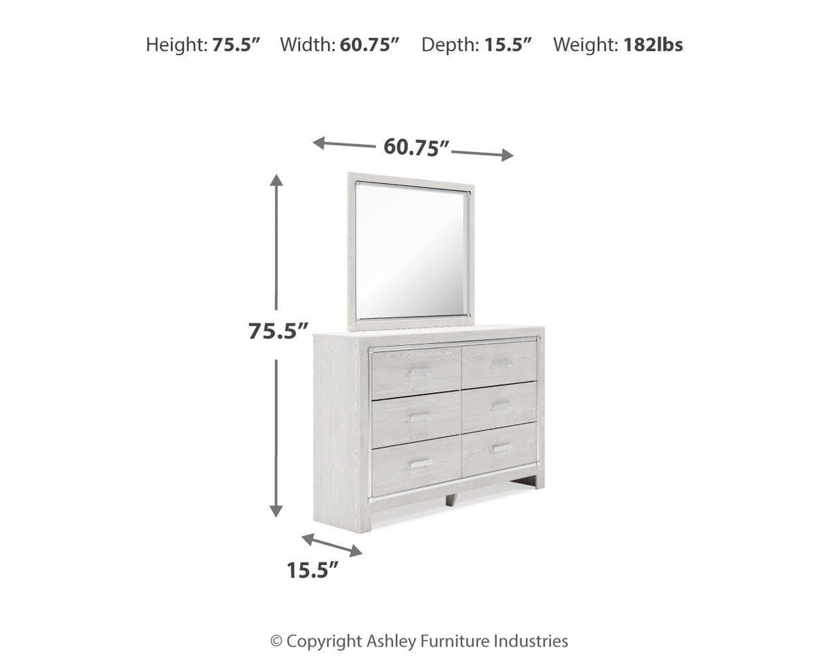 Altyra Queen Upholstered Bookcase Bed with Storage, Dresser, Mirror and Nightstand