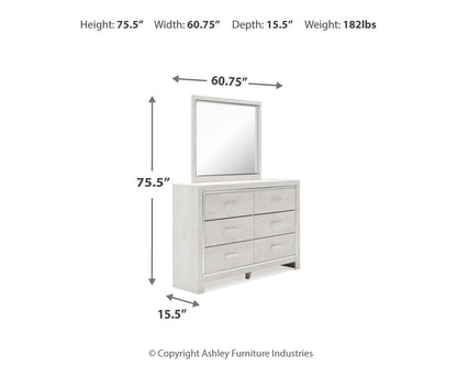 Altyra Queen Panel Bookcase Bed with Mirrored Dresser and Chest