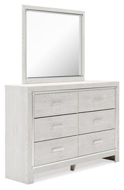 Altyra Queen Upholstered Bookcase Bed with Storage, Dresser, Mirror and Nightstand