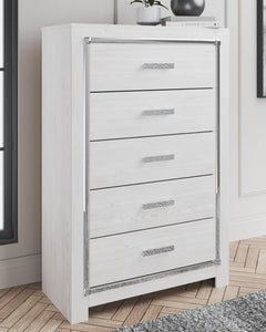 Altyra Queen Panel Bookcase Bed with Mirrored Dresser and Chest