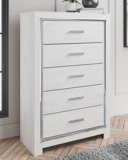 Altyra Queen Panel Bookcase Bed with Mirrored Dresser and Chest