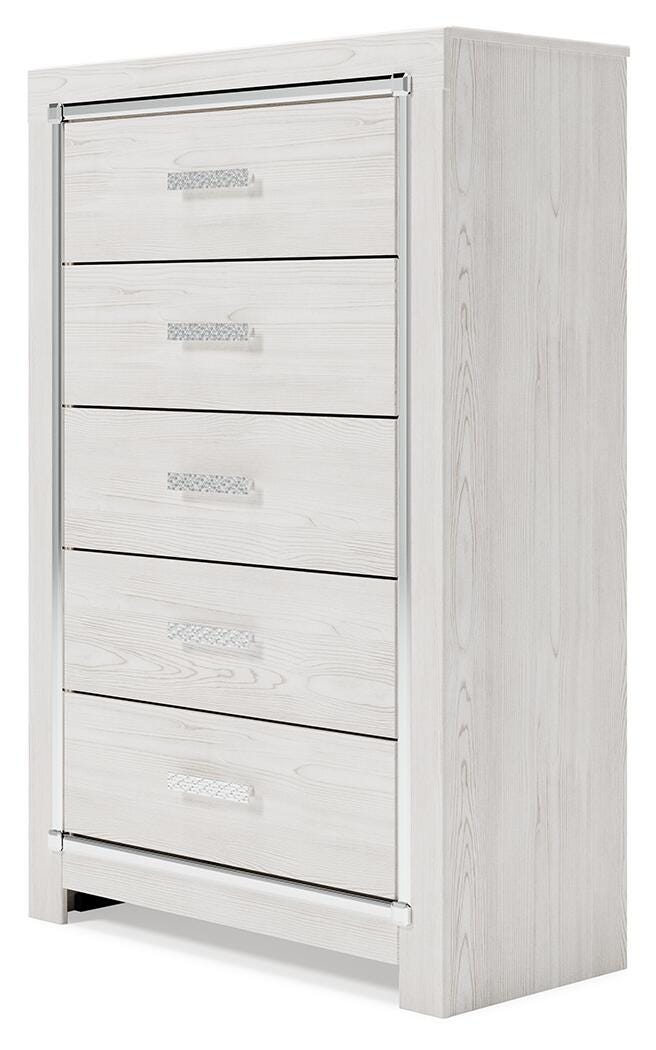 Altyra Queen Panel Bookcase Bed with Mirrored Dresser and Chest