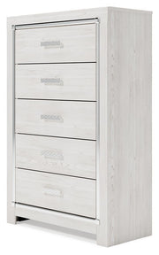 Altyra Queen Panel Bookcase Bed with Mirrored Dresser and Chest