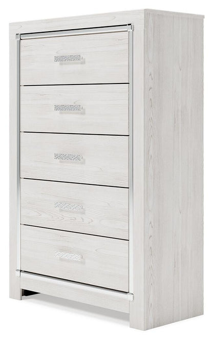 Altyra Queen Panel Bookcase Bed with Mirrored Dresser and Chest