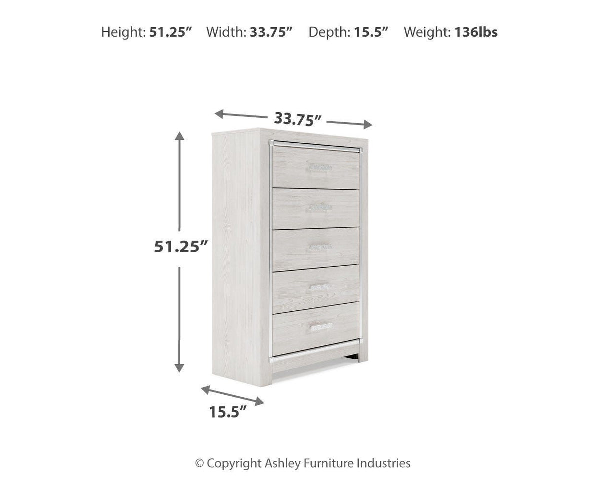 Altyra Queen Panel Bookcase Bed with Mirrored Dresser and Chest
