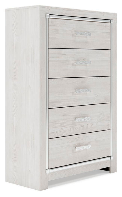 Altyra Queen Panel Bookcase Bed with Mirrored Dresser and Chest