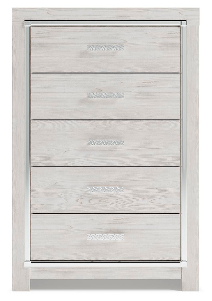 Altyra Queen Panel Bookcase Bed with Mirrored Dresser and Chest