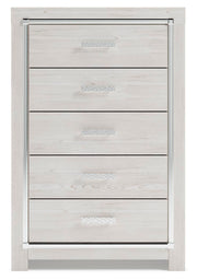 Altyra Queen Panel Bookcase Bed with Mirrored Dresser and Chest