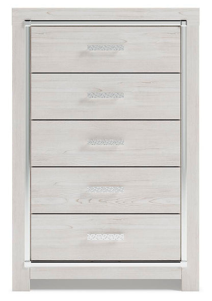 Altyra Queen Panel Bookcase Bed with Mirrored Dresser and Chest