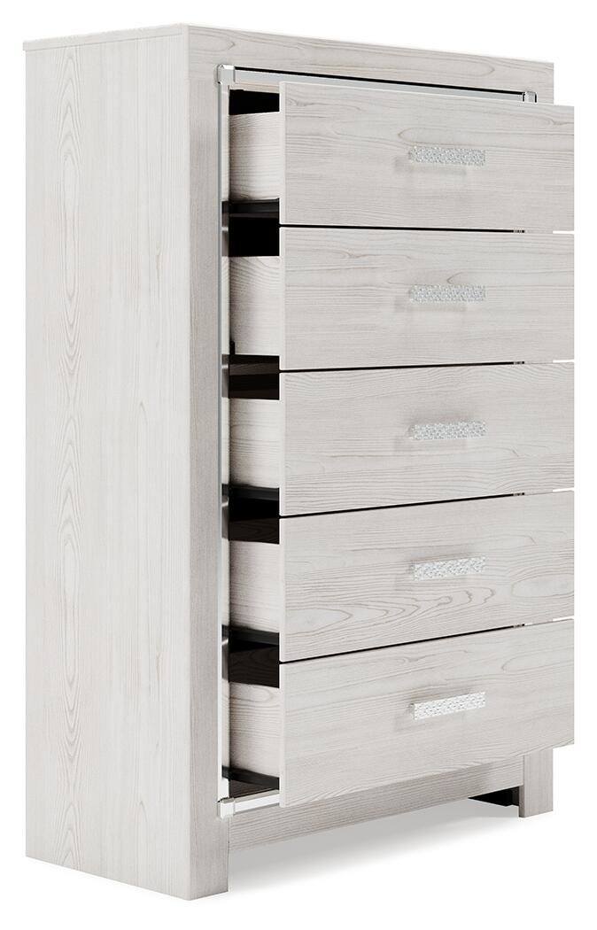 Altyra Queen Panel Bookcase Bed with Mirrored Dresser and Chest