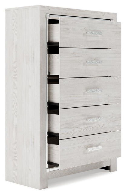 Altyra Queen Panel Bookcase Bed with Mirrored Dresser and Chest