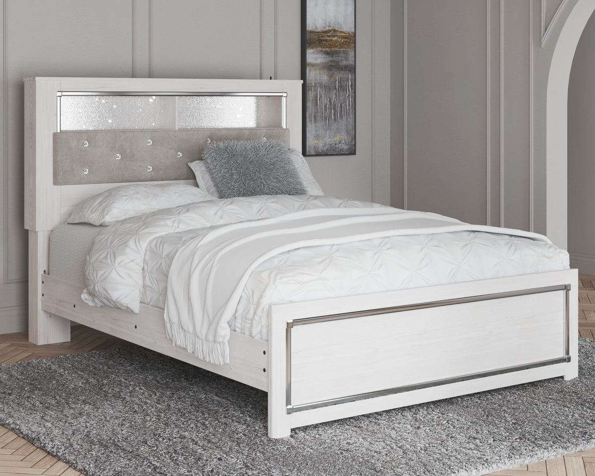 Altyra Queen Panel Bookcase Bed with Mirrored Dresser and Chest