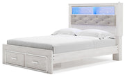 Altyra Queen Upholstered Bookcase Bed with Storage, Dresser, Mirror and Nightstand