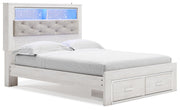 Altyra Queen Upholstered Bookcase Bed with Storage, Dresser, Mirror and Nightstand