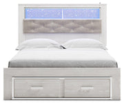 Altyra Queen Upholstered Bookcase Bed with Storage, Dresser, Mirror and Nightstand