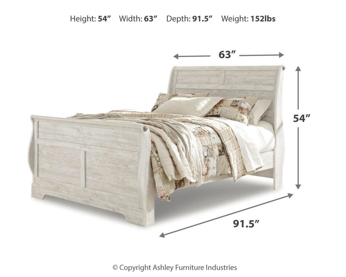 Willowton Queen Sleigh Bed with Mirrored Dresser
