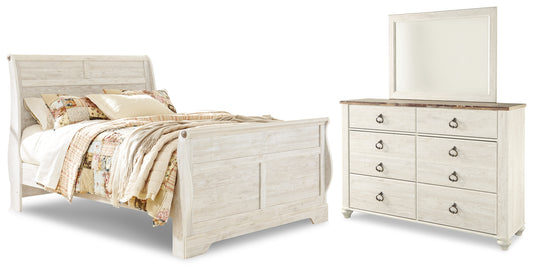Willowton Queen Sleigh Bed with Mirrored Dresser