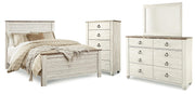 Willowton Queen Panel Bed with Mirrored Dresser and Chest