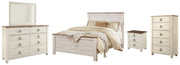 Willowton Queen Panel Bed with Mirrored Dresser, Chest and Nightstand