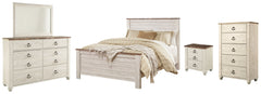 Willowton Queen Panel Bed with Mirrored Dresser, Chest and Nightstand